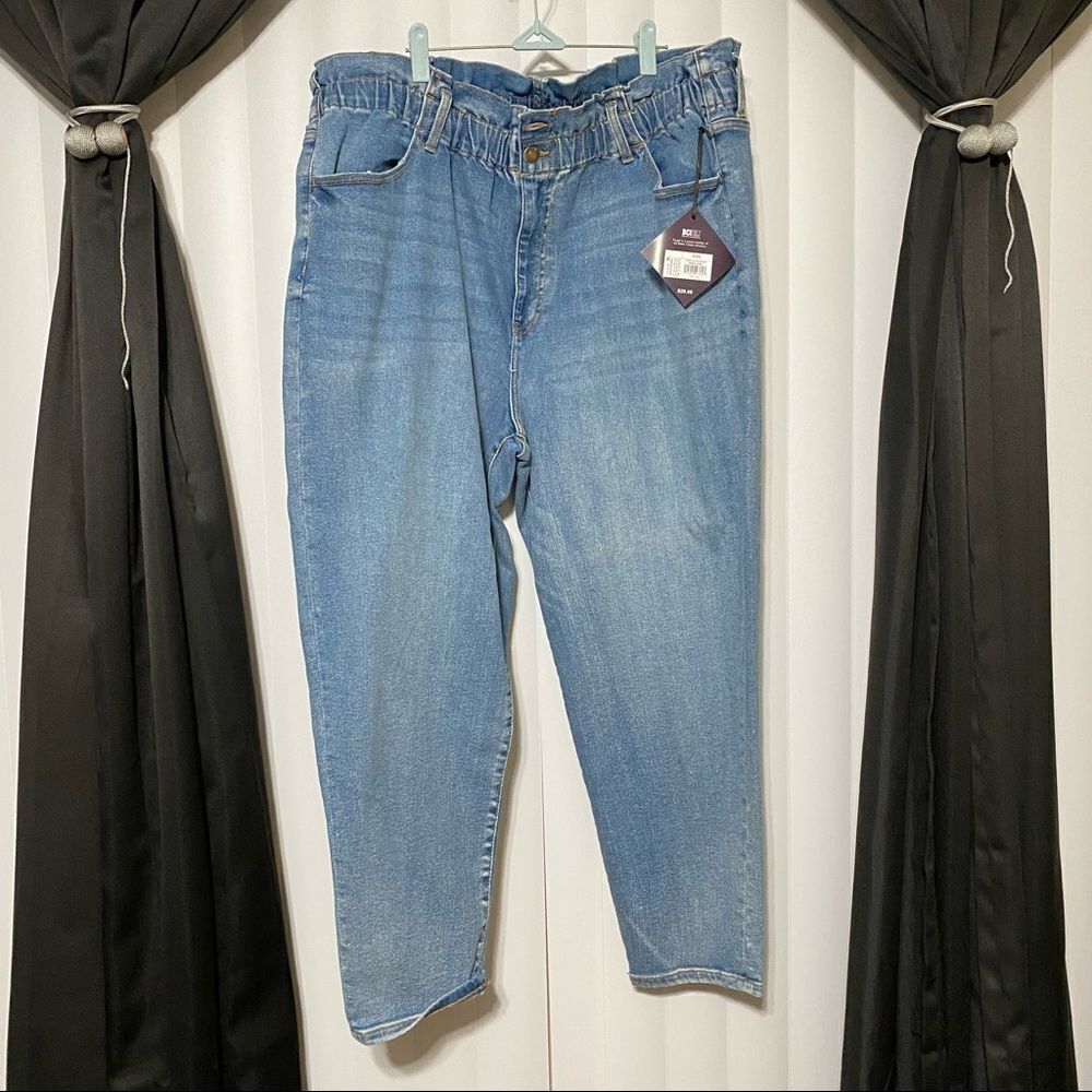 AVA•VIV cinched waist denim blue jeans